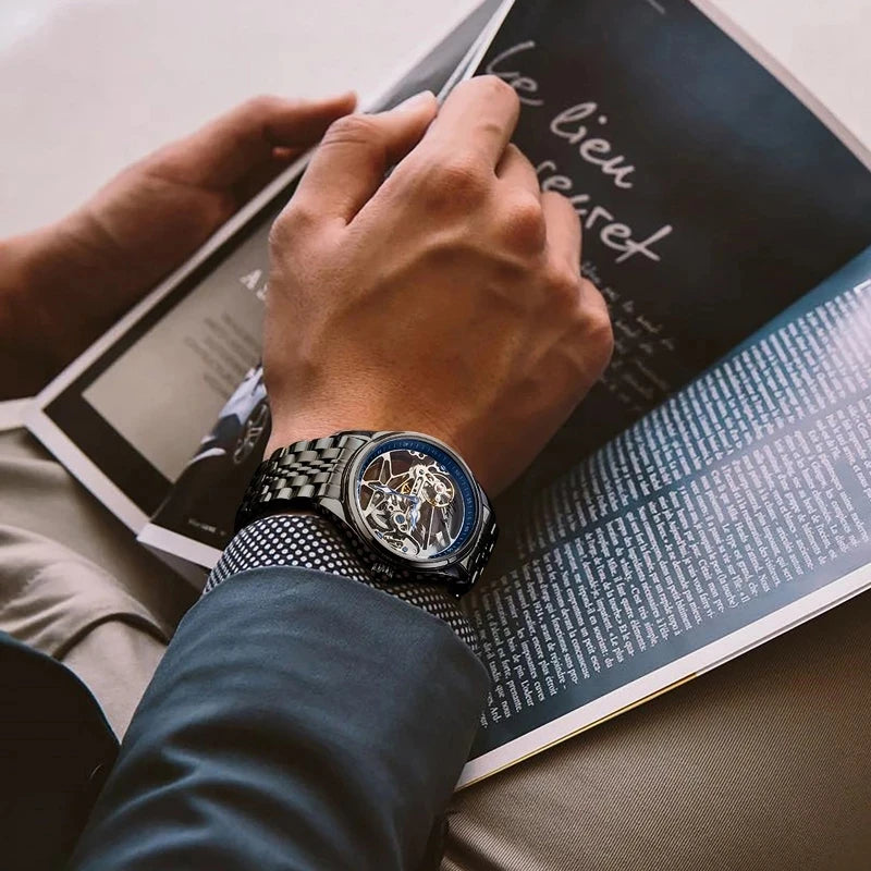 AILANG Fashion Skeleton Mechanical Watch Top Brand Luxury Men's Steampunk Transparent Hollow Automatic Watch Relogio Masculino