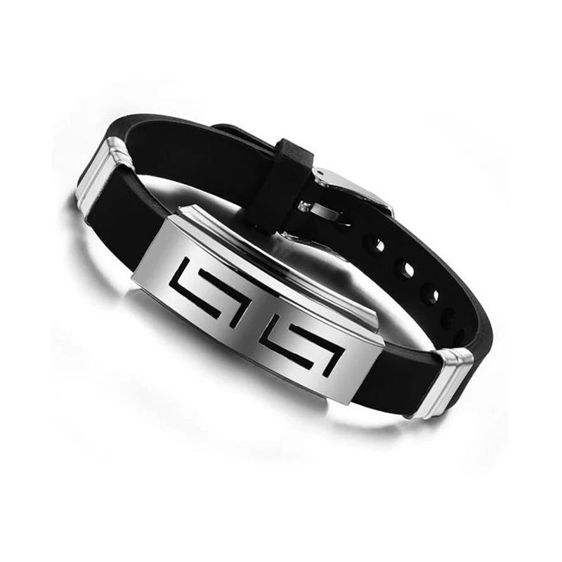 2018 Explosion models Fashion Wristband black Punk Rubber Silicone Stainless Steel Men Bracelets Bangles pulseras hombre caucho