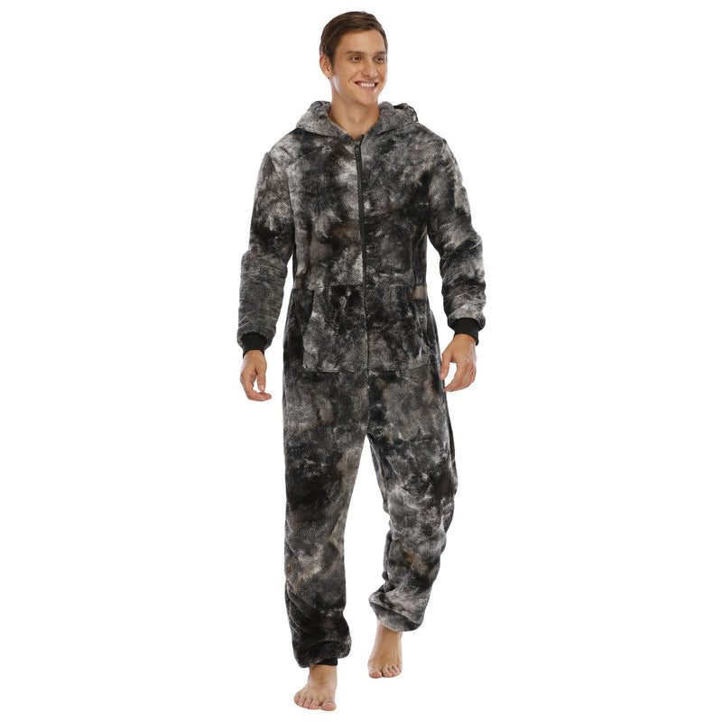 Autumn Winter Casual Flannel Onesies Hoodie Jumpsuit Pajama Men Jumpsuits Hoodie Zipper Sleepwear