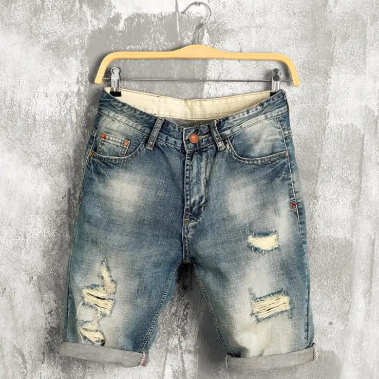 2021 New Fashion Leisure Mens Ripped Short Jeans Brand Clothing Summer 97% Cotton Shorts Breathable Tearing Denim Shorts Male