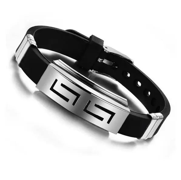 2018 Explosion models Fashion Wristband black Punk Rubber Silicone Stainless Steel Men Bracelets Bangles pulseras hombre caucho