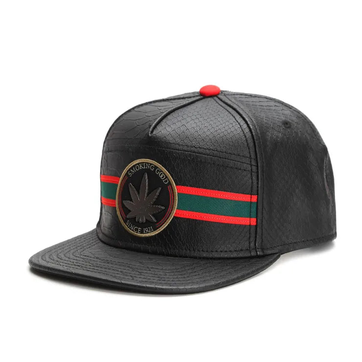 PANGKB Brand SMOKE GOOD CAP black leather Hip-Hop snapback hat for men women adult outdoor casual adjustable sun baseball cap