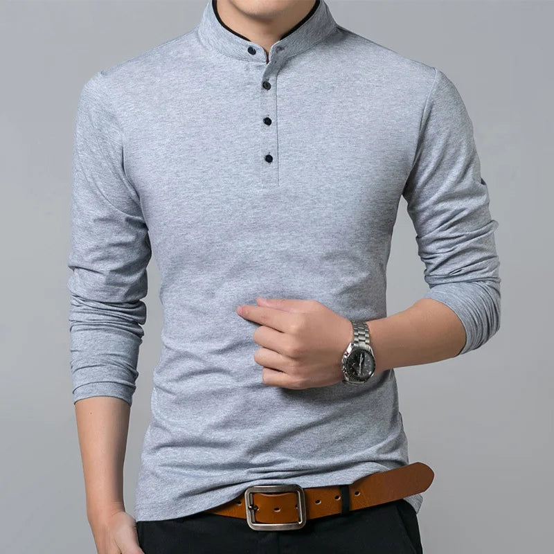 Mandarin Collar Cotton T-Shirt