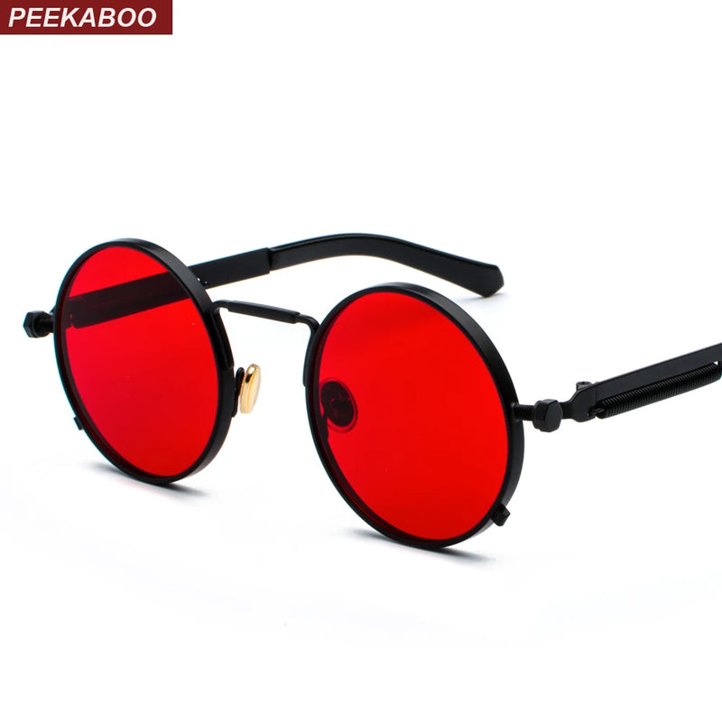 Peekaboo Clear Red Sunglasses Men Steampunk 2024 Metal Frame Retro Vintage Round Sun Glasses for Women Black UV400