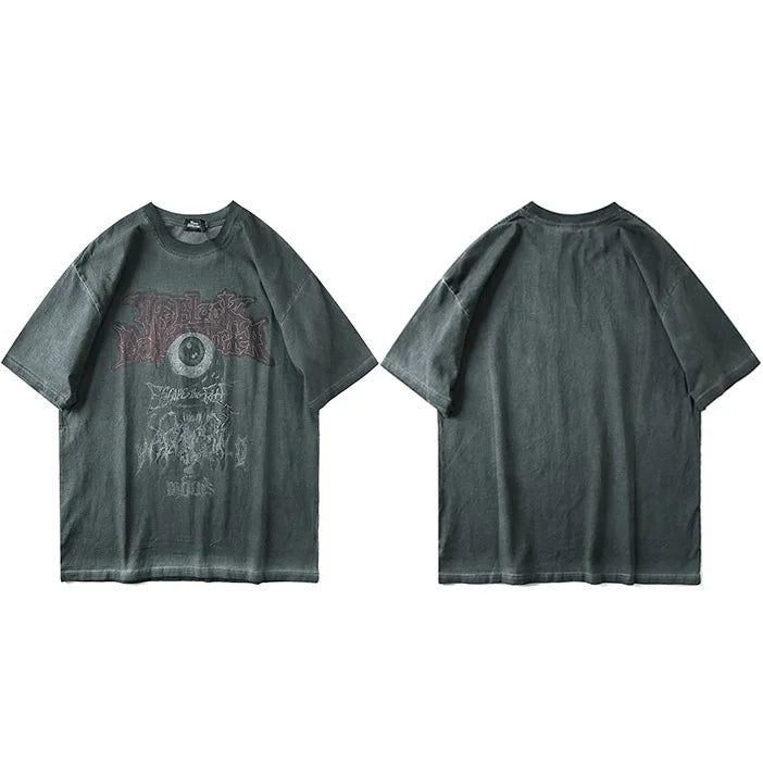 Men T Shirt Hip Hop 2025 Dark Streetwear Tshirt Evil Eye Print Harajuku Summer Short Sleeve T-Shirt Cotton Tops Tees Oversize