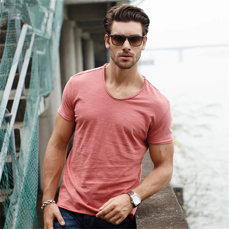 Cotton V-Neck Slim T-Shirt