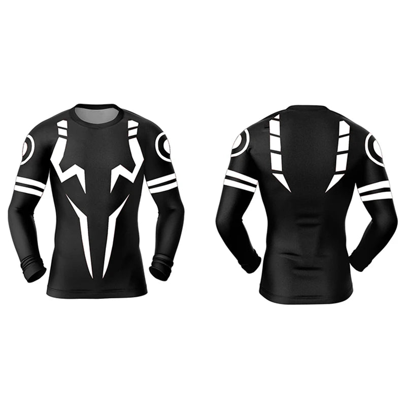 Anime 3D Print Compression Shirts for Men Gym Workout Undershirt Baselayers Tops Athletic Quick Dry Long Sleeve Rash Guard
