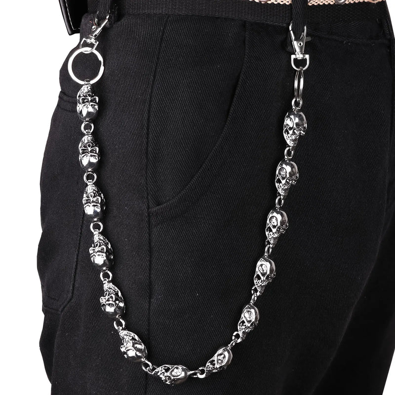 Vintage Punk Skull Pants Heavy Waist Chain Men Cool Jeans Chain Keychain Wallet Gothic Biker Fashion Belly chain
