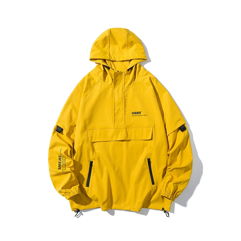 Streetwear Spring Bomber Jacket Men 2025 Hooded Ribbons Mens Jacket Coat Casual Windbreaker Pockets Man Outwear