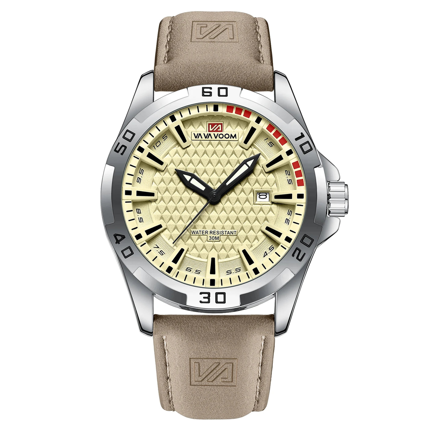VA VA VOOM Men Casual Sport Military Quartz Calendar Wrist Watch for Man Business Leather Waterproof Male Clock Relogio Masculin