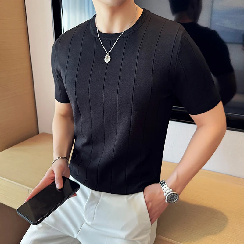 Striped Stretch Knit T-Shirt