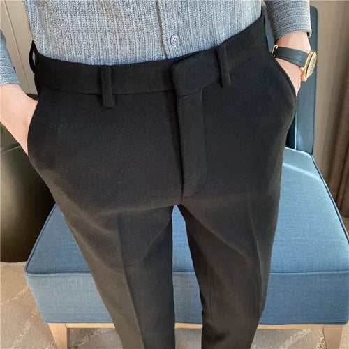 2026 Men's Winter Woolen Office Suit Pants, Slim British Style Wool Business Formal Dress Trousers, Asian Size 29-36, 2025 New
