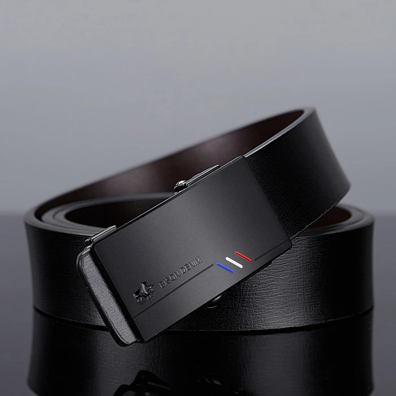 BISONDENIM Men Belts Automatic Buckle Belt Genune Leather High Quality Belts For Men Leather Strap Casual Buises for Jeans