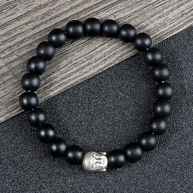 Healing  Buddha Head Prayer Volcanic Lava Natural Stone Strand Bead Bracelet For Men Black Beaded Yoga Women armband Jewelry