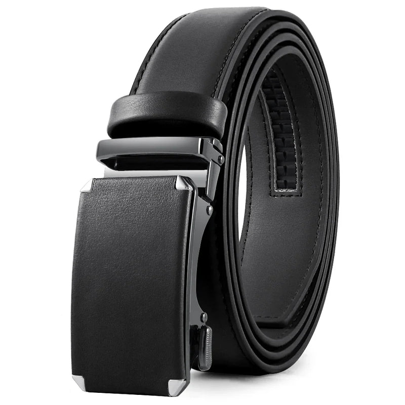 Mens Leather Belt Metal Automatic Genuine Leather Belts Leisure Fashion Ratchet Belts for Men Pants Fashion Genuine Leather Belt