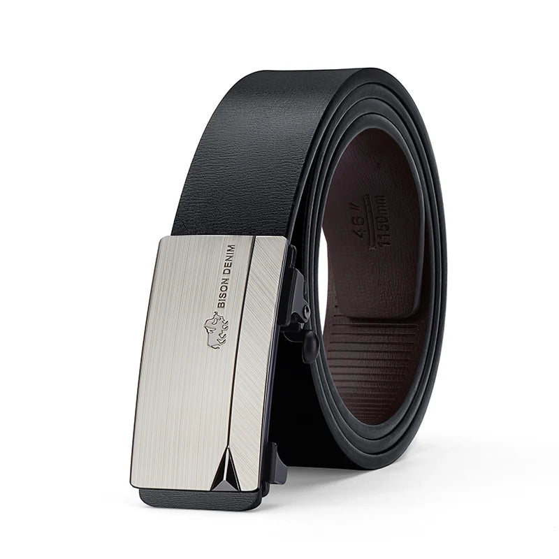 BISONDENIM Men Belts Automatic Buckle Belt Genune Leather High Quality Belts For Men Leather Strap Casual Buises for Jeans