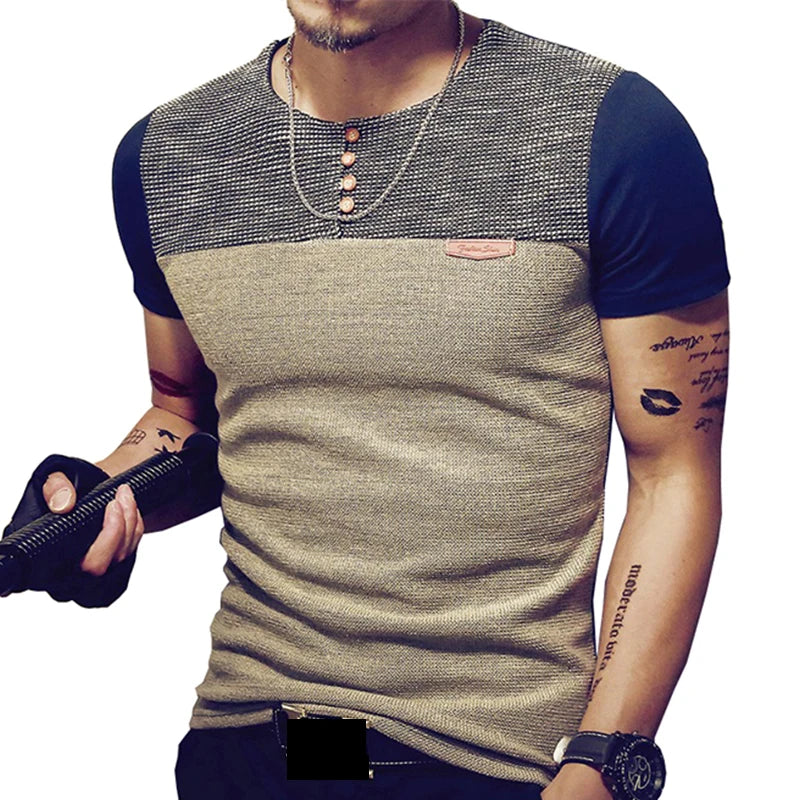 Summer Fashion Men's T Shirt Casual Patchwork Short Sleeve T Shirt Mens Clothing Trend Casual Slim Fit Hip-Hop Top Tees 5XL