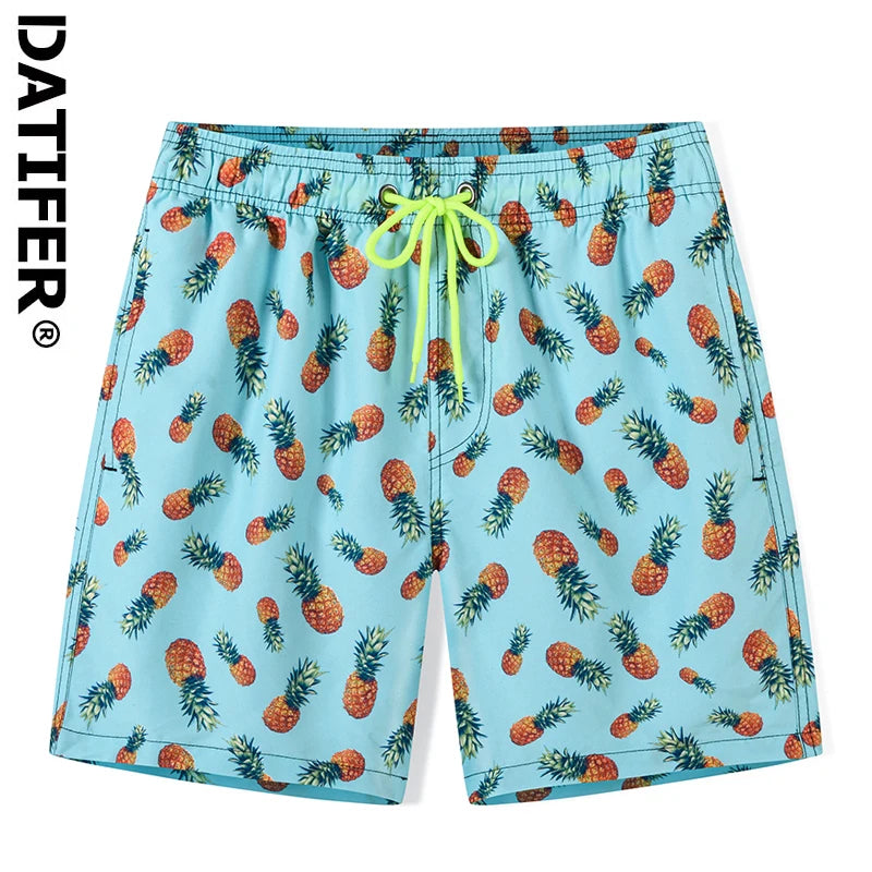 Datifer 2026 Summer Men Shorts Fashion Polyester Printing Surf Quick Dry Gym Traje De Baño Hombre Breathable Mesh Liner Swimwear