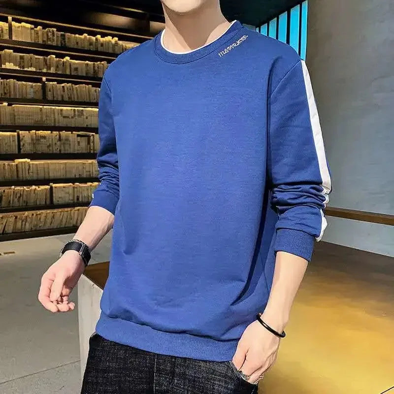 Patchwork Sweatshirt Men's Casual Shirt O Neck Long Sleeve Shirt Hoodless Sweatshirt Men's Base Shirt Harajuku Streetwear