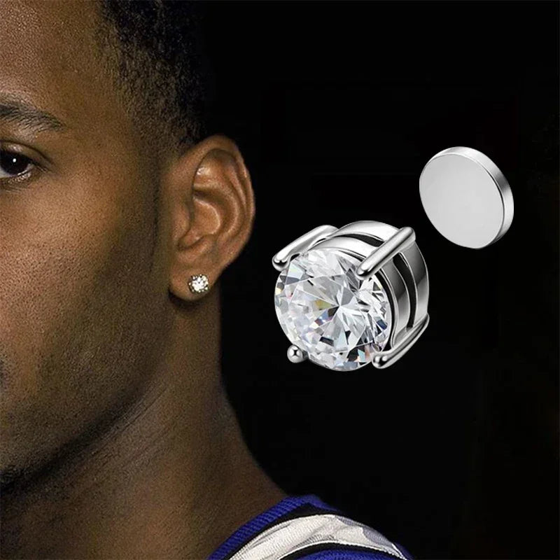 1Pairs Crystal Strong Magnetic Ear Stud Clip Earrings for Men and Women Punk Round Zircon Magnet Earrings Non Piercing Jewelry