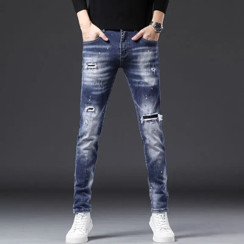 Washed Paint Slim Jeans