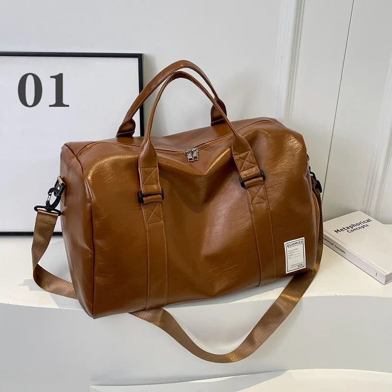 Fashion Leather Duffle Bag With Shoes Packet For Men and Women Luggage Travel Bag Sport Gym Fitness HandBag Mens Shoulder Bag