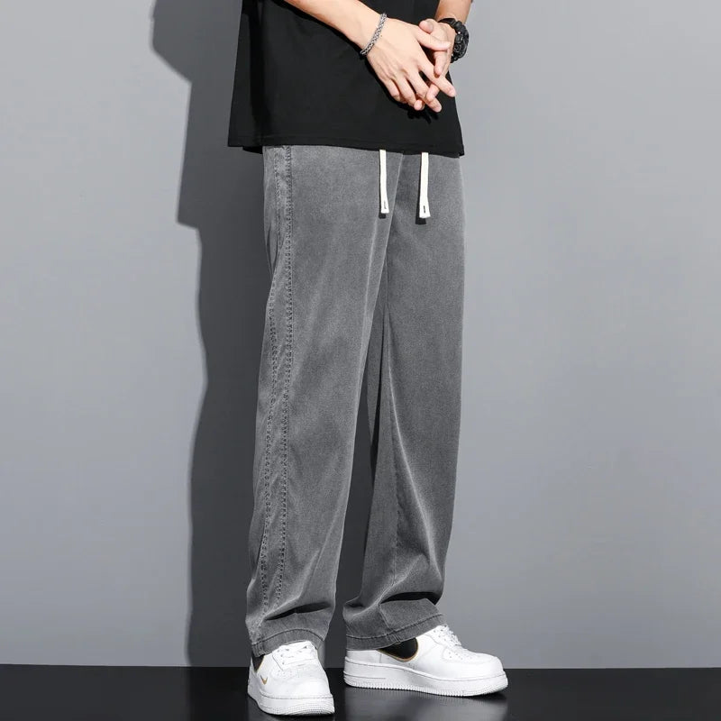 Lyocell Straight Drawstring Jeans