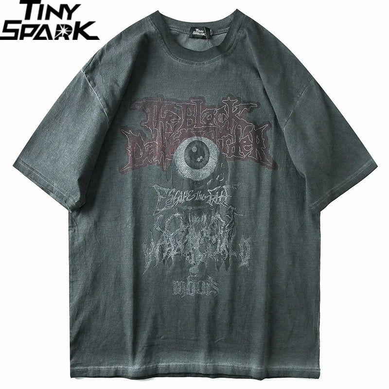 Men T Shirt Hip Hop 2025 Dark Streetwear Tshirt Evil Eye Print Harajuku Summer Short Sleeve T-Shirt Cotton Tops Tees Oversize