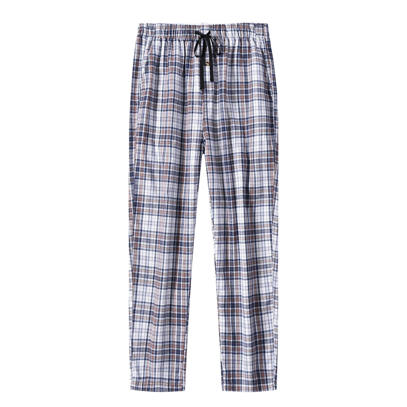 Summer Men's 100% Cotton Plaid Pajama Sleeping Pants, Breathable Long Pajama Pants with Elastic Waist for Homewear Outdoor