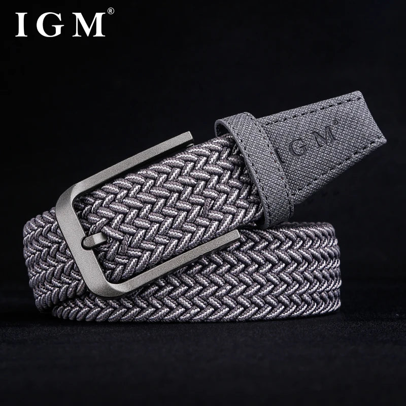 Men's woven canvas belt non-porous elastic elastic belt young men's casual  pants with tide needle buckle