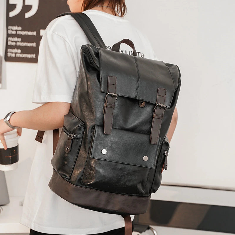 Embroidered Leather Business Backpack