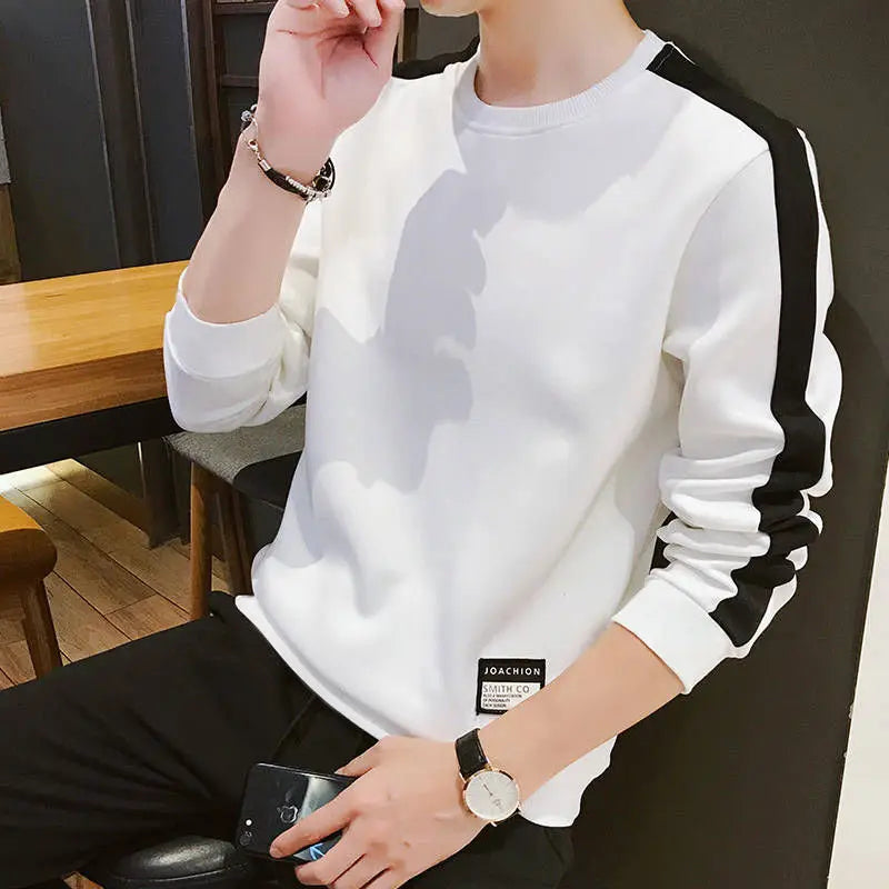 Patchwork Sweatshirt Men's Casual Shirt O Neck Long Sleeve Shirt Hoodless Sweatshirt Men's Base Shirt Harajuku Streetwear