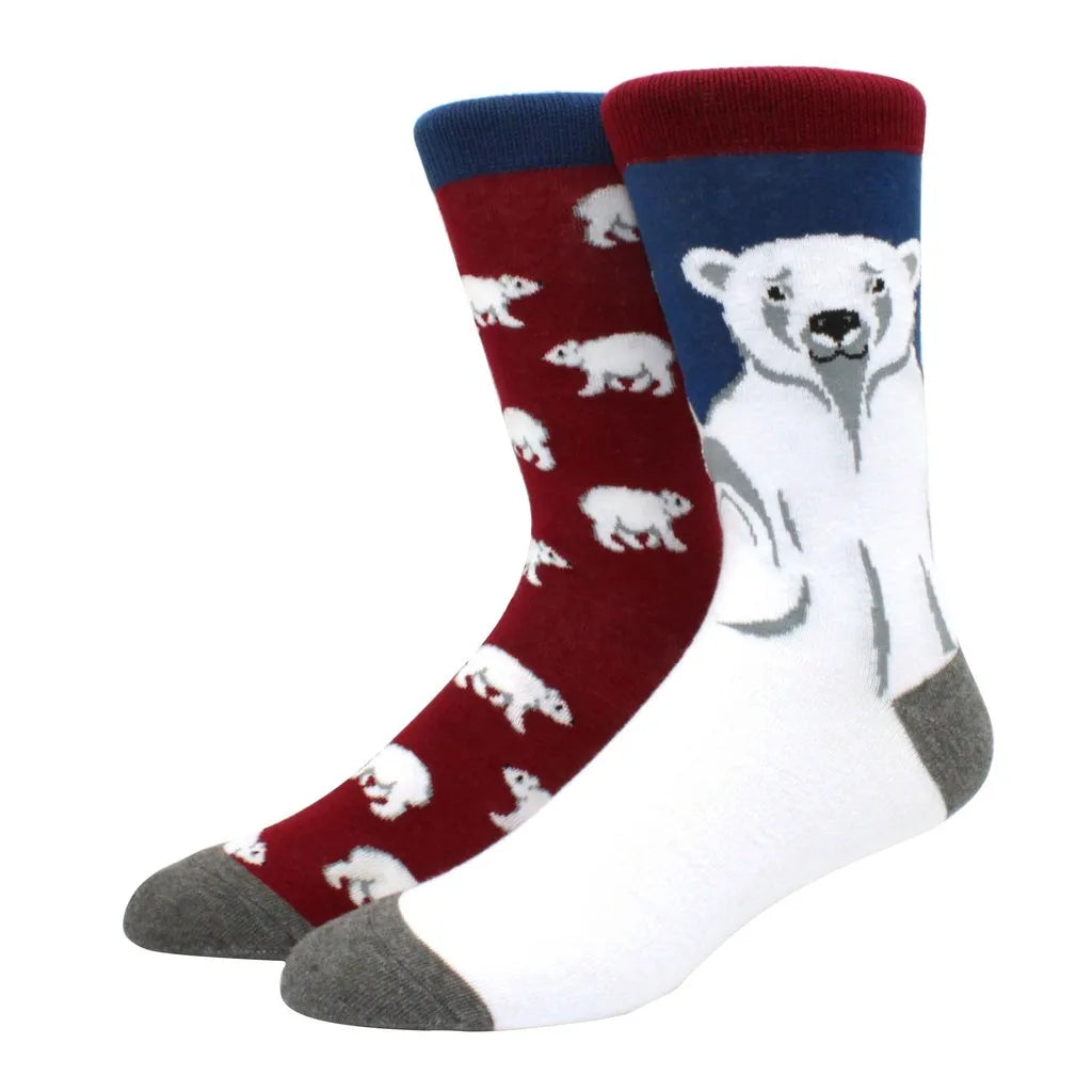 Men Socks Cotton Casual Personality Design Animal Fruit Happy Left and Right Different Socks Gifts for Men