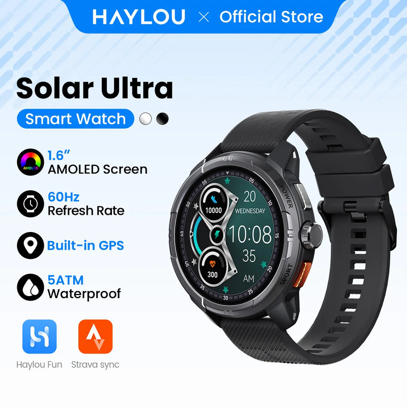 HAYLOU Solar Ultra GPS Smartwatch 1.6” AMOLED Display 5ATM Waterproof Built-in GPS Bluetooth Phone Calls Sports Smart Watch