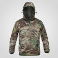 Camouflage jacket with a hood on a white background