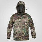 Camouflage jacket with a hood on a white background